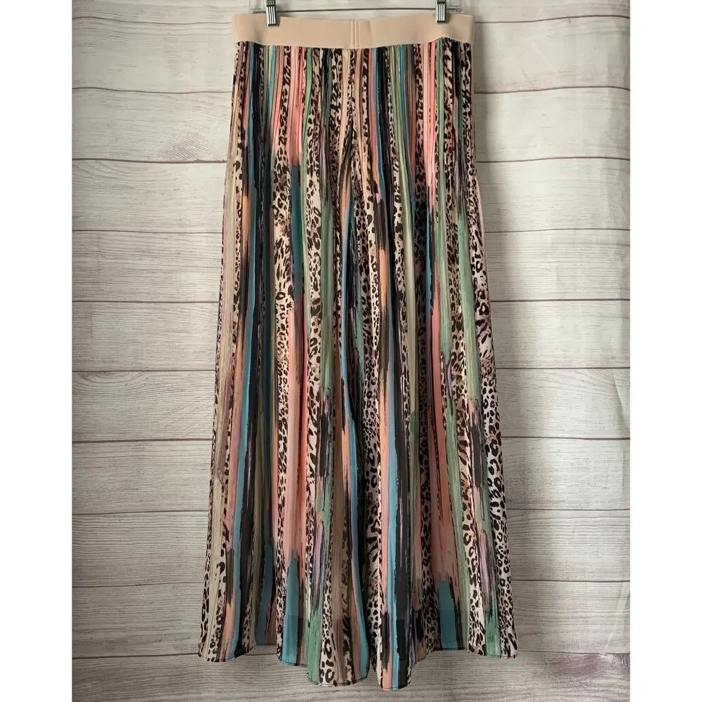 Spense Multi-Color Cheetah Print Palazzo Pants Wide Leg Animal Leopard Size M